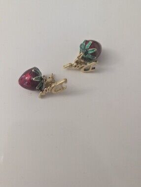 Dior Gold Strawberry Drop Earrings with Red and Green Accents